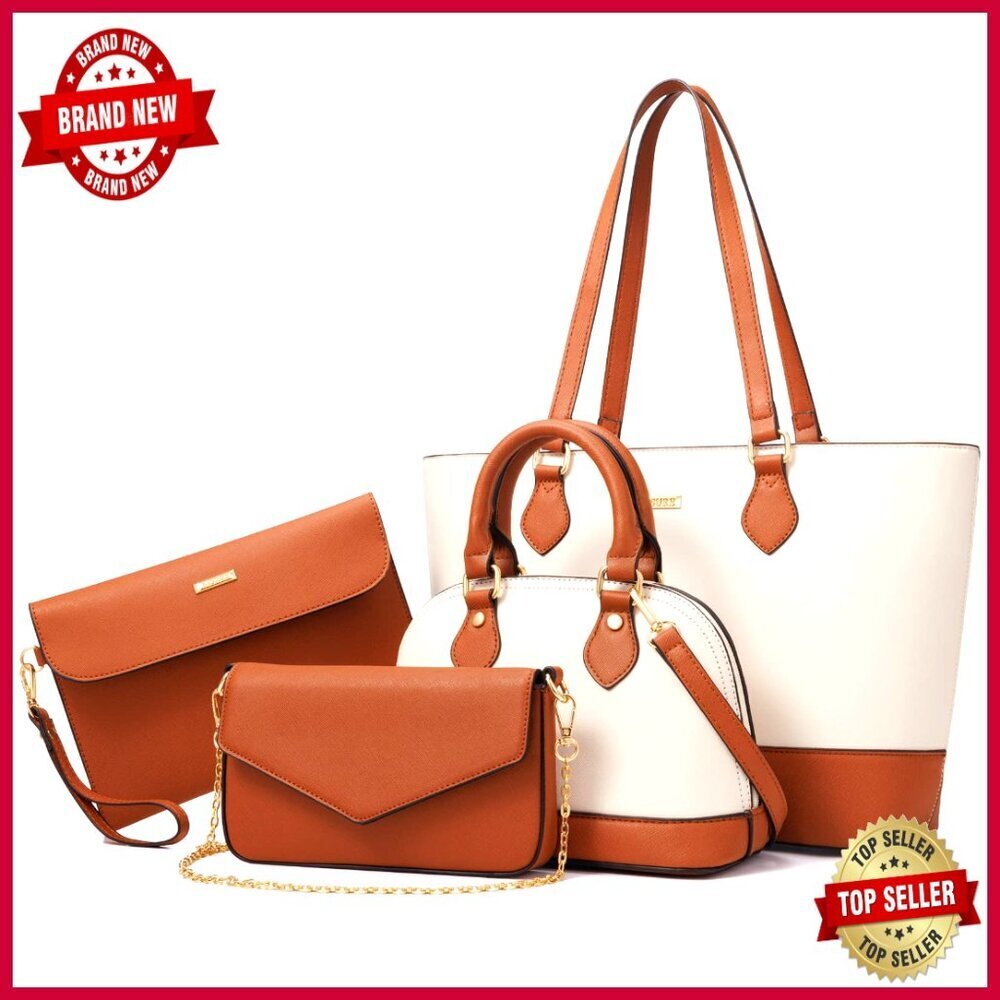 4-Piece Synthetic Leather Handbag Set with Adjustable Straps for Work and Travel
